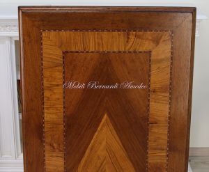 Rectangular coffee table - detail of the walnut top inlaid with olive wood